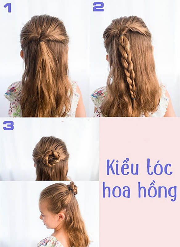 Làm tóc cho bé bằng kiểu hoa hồng cổ điển